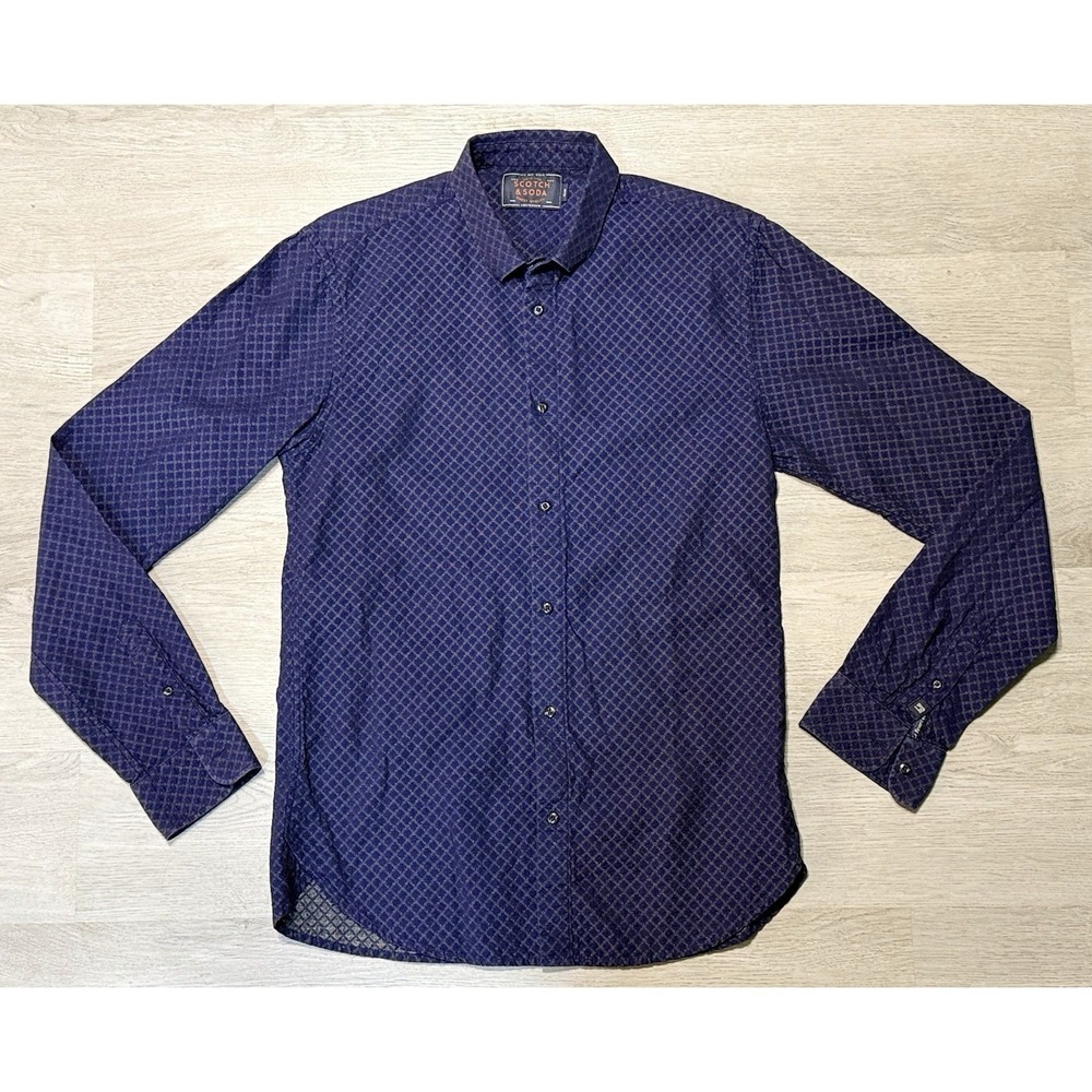 Scotch & Soda Shirt Mens Medium Blue Textured Slim Fit Button Up Long Sleeve